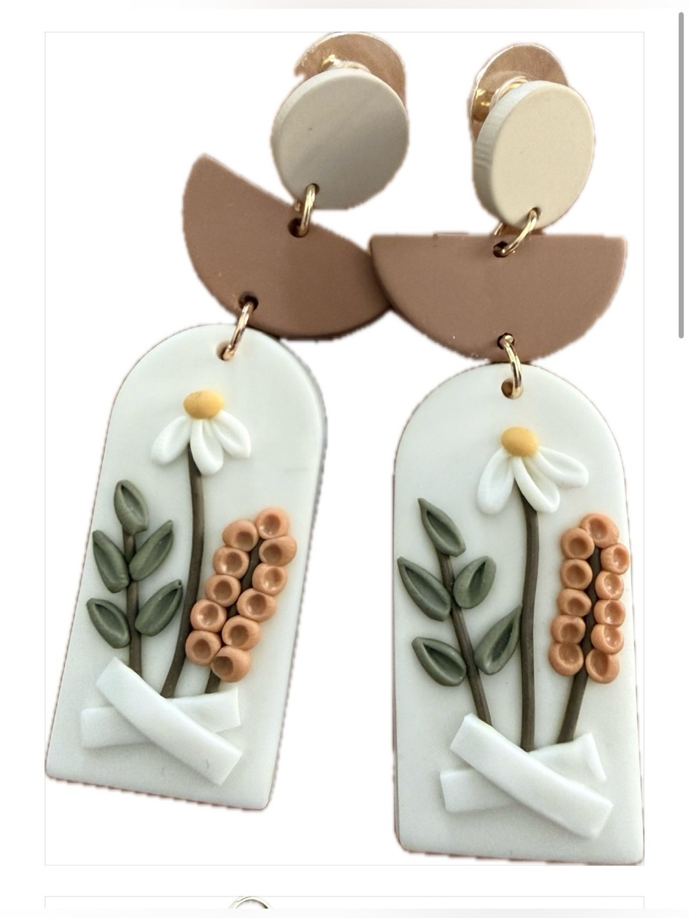 Clay flower dangle earring